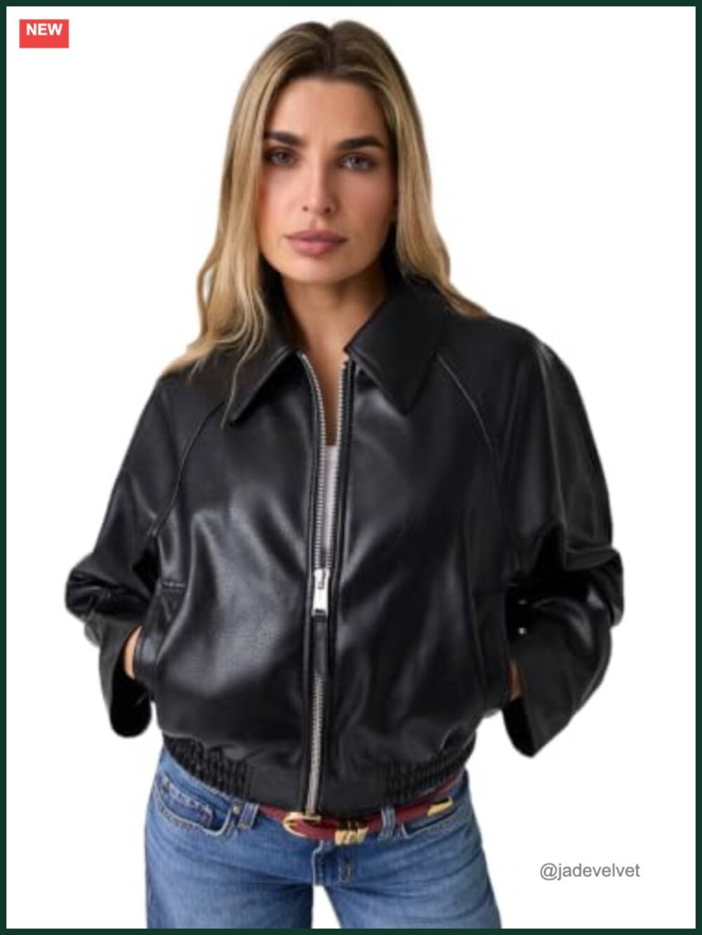 Faux Leather Bomber Jacket Zip Up Womens Casual